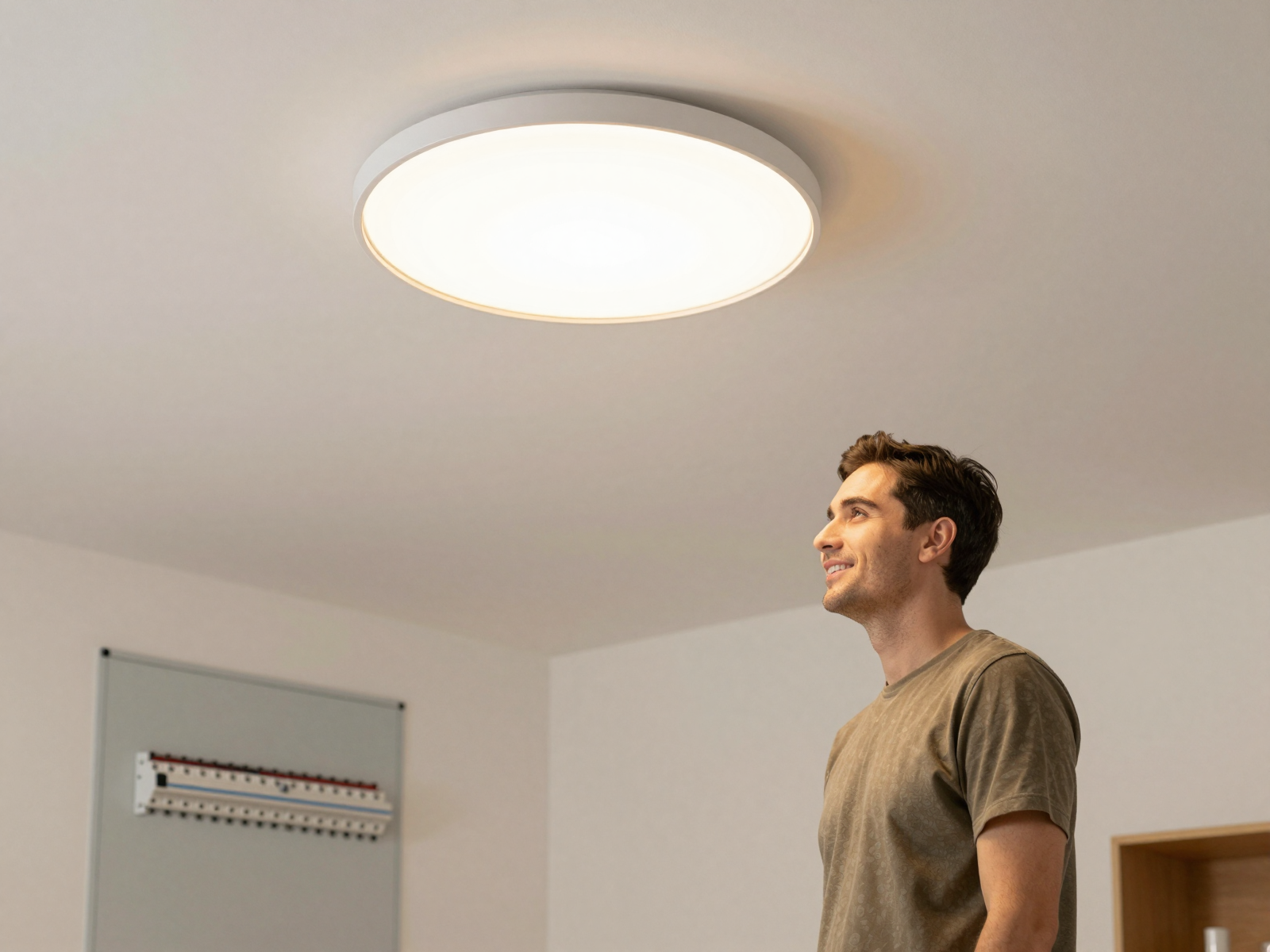 Satisfied customer with completed electrical work